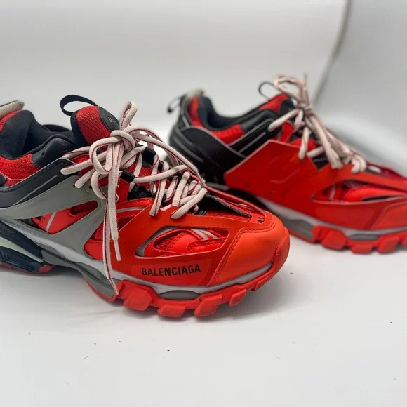 Balenciaga Mens Orange/Red and Black Track Low Top Sneakers Sz 8 - Picture 7 of 8